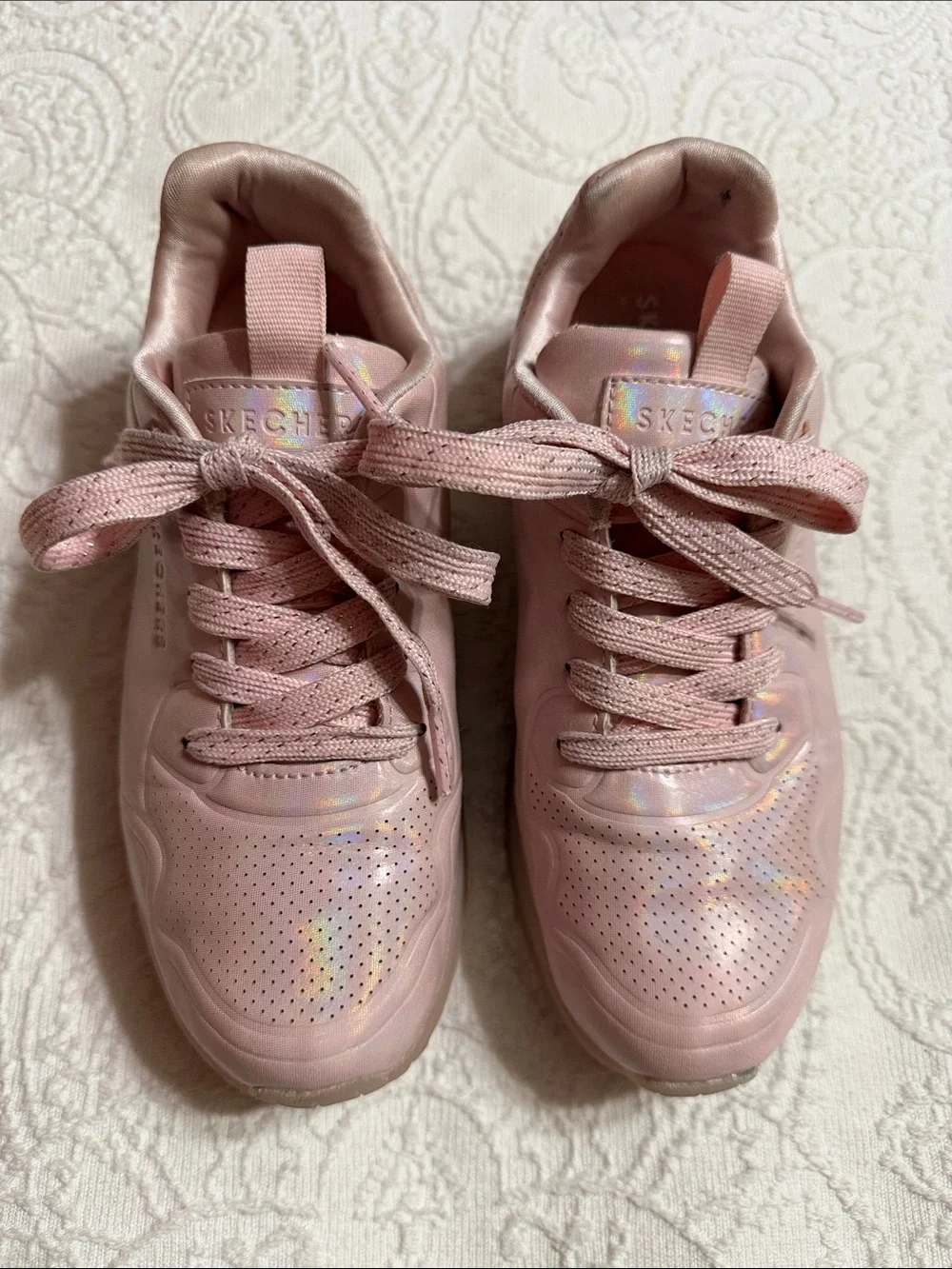 Skechers Kids Size 3 Youth Girls Pink Iridescent Chunky Sneakers